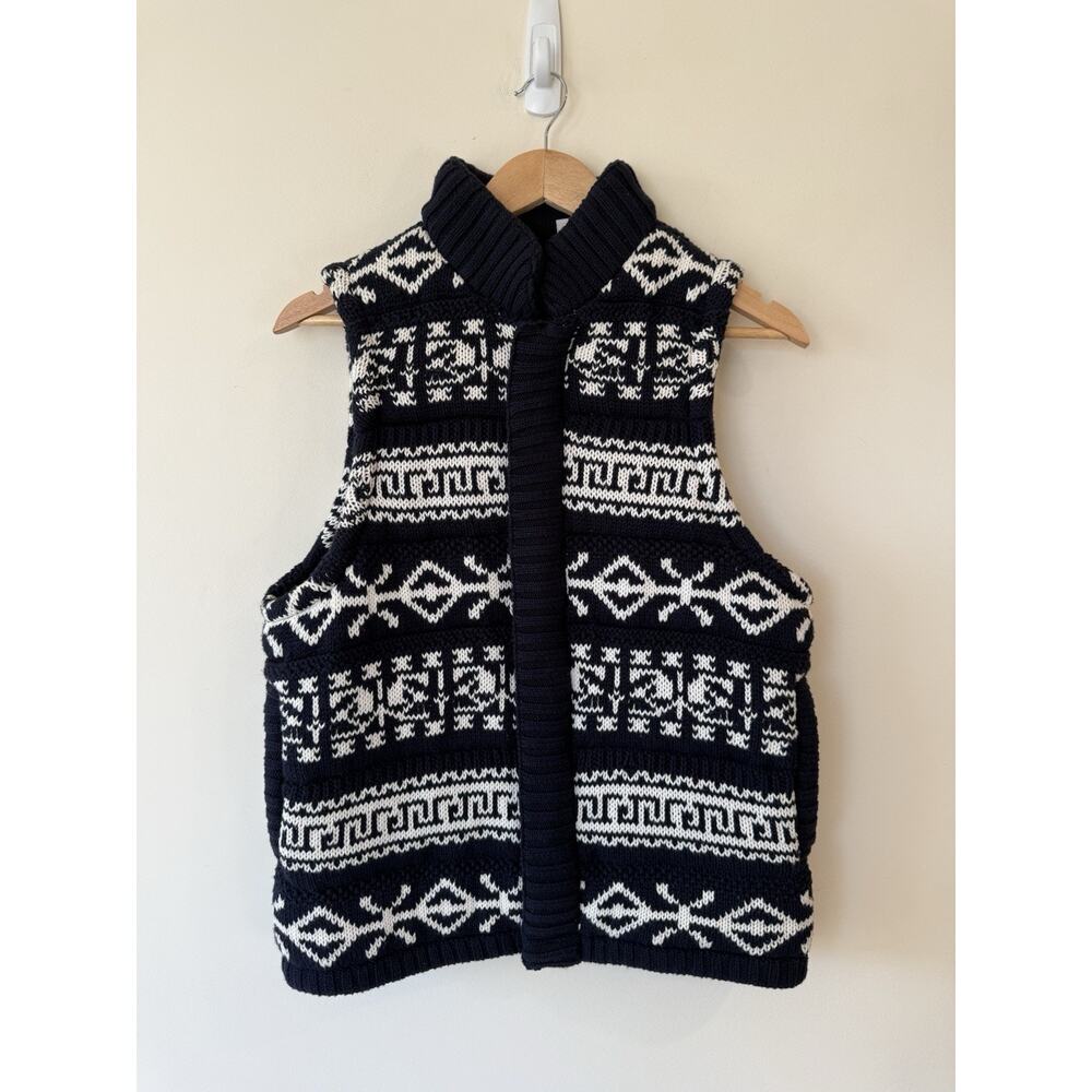 CLAIBORNE Vest Polyester Fleece Lined Chunky Knit Sweater Vest Small Fair Isle